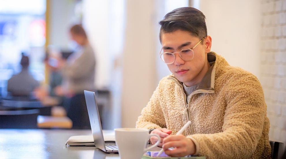 Student working at laptop